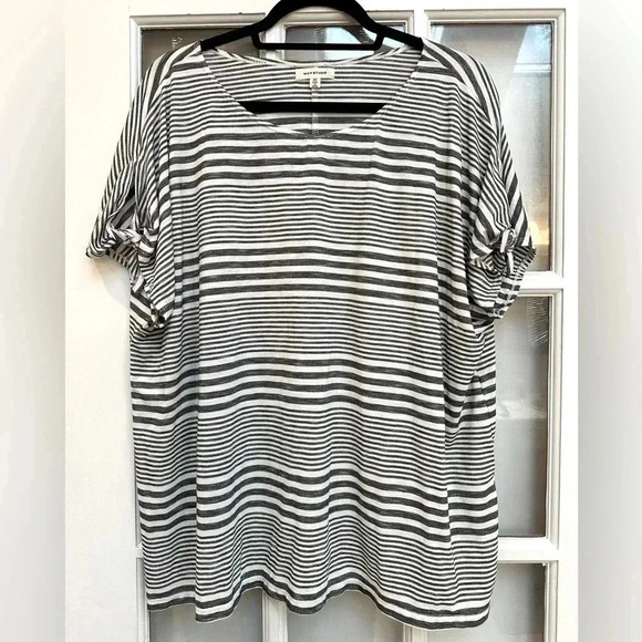 Max Studio Grey & White Stripe Short Sleeve Knot Blouse Top Plus Size 2X - Picture 1 of 10